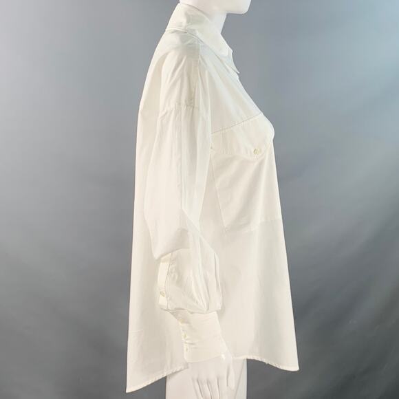 KHAITE Size XS White Cotton Oversized Two Pockets Blouse - Picture 3 of 9